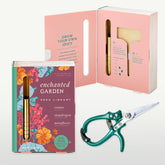 Seed library featuring colorful floral design alongside gardening shears, perfect for planting and nurturing a garden.