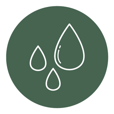 White outline of water droplets on a dark green background, symbolizing hydroponics.