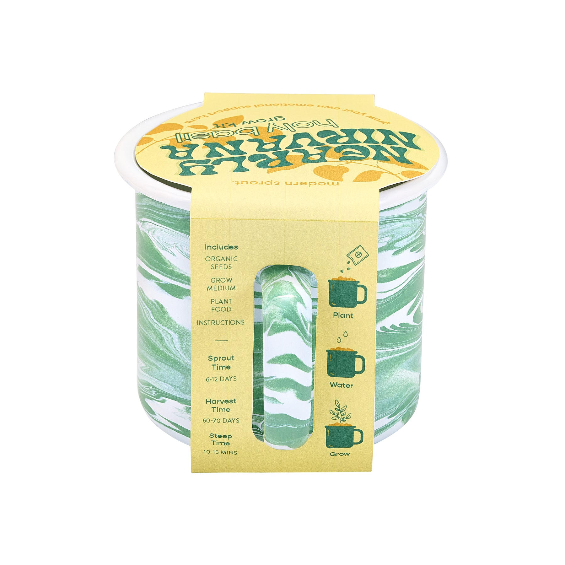 Altered Herb Mug Grow Kit featuring a marbled green design, includes organic seeds, growing medium, and instructions.