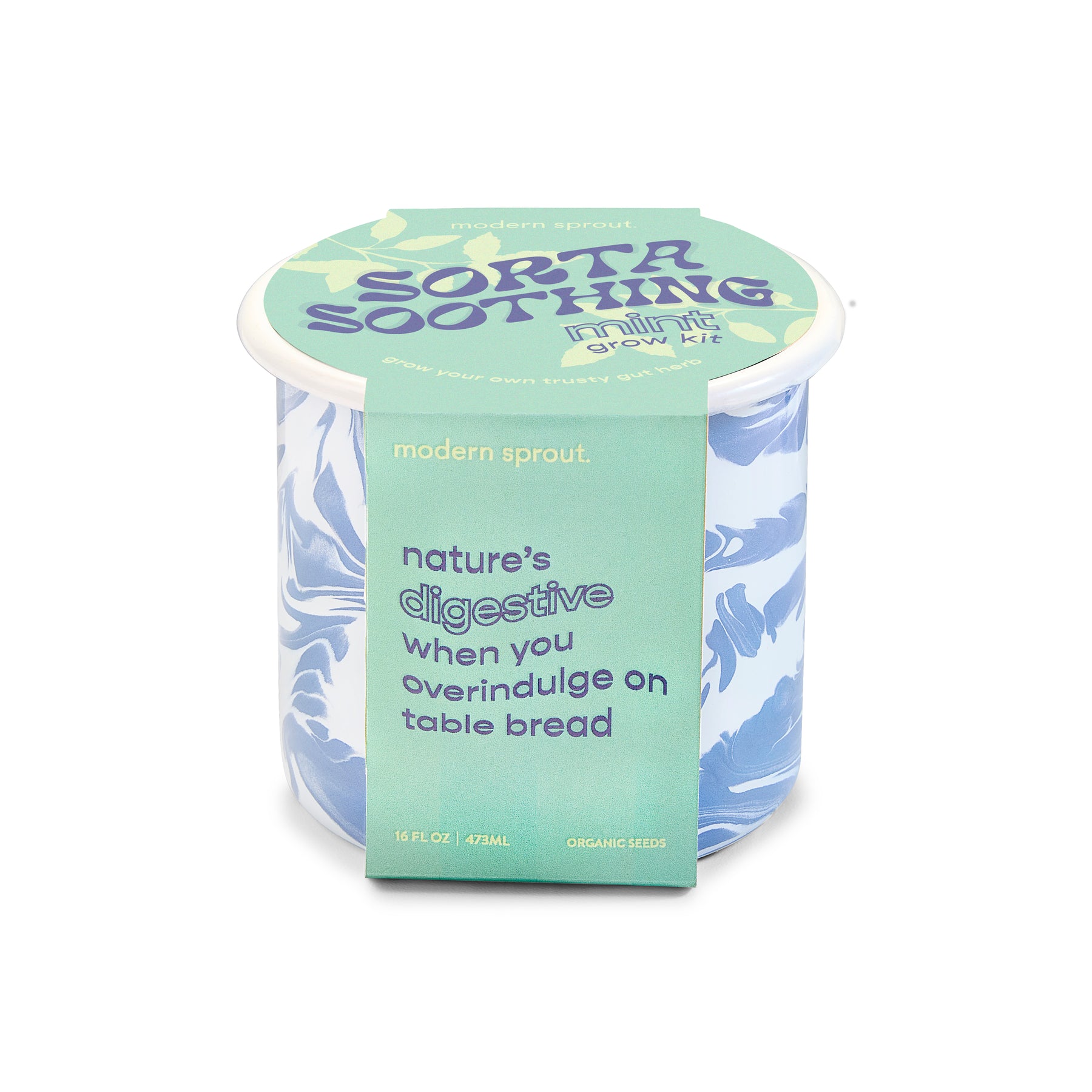 Altered Herb Mug Grow Kit featuring a blue and white patterned mug with a lid, labeled for digestive support.
