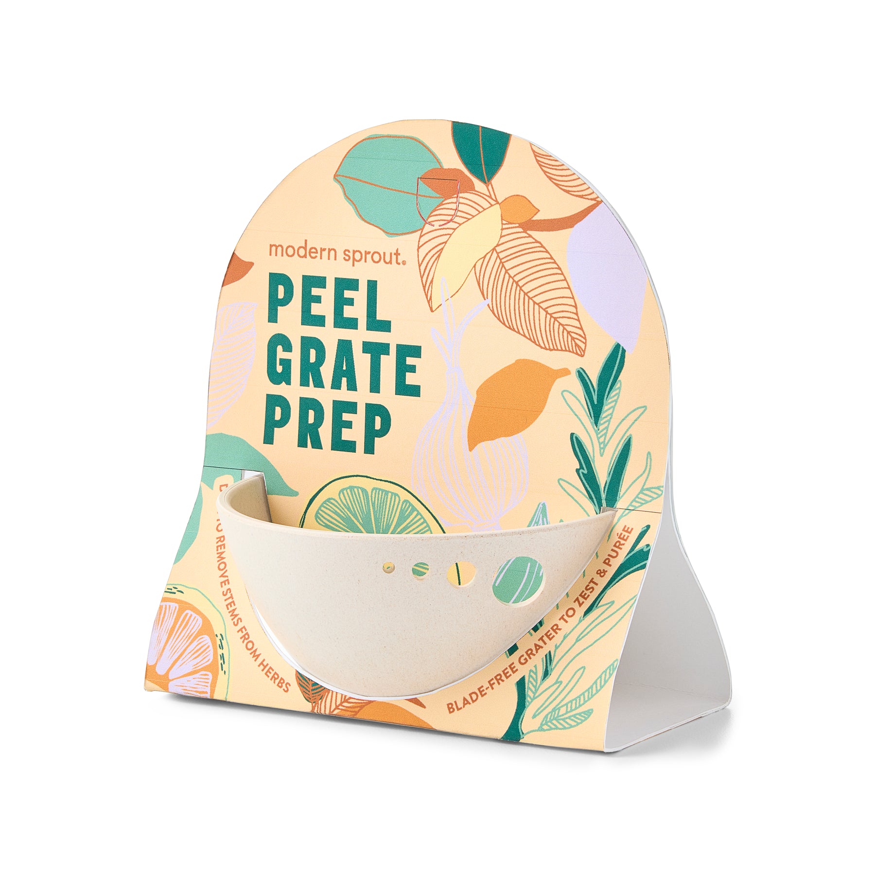 Peel, Grate & Prep Dish by Modern Sprout features a colorful design, ideal for preparing herbs and ingredients.