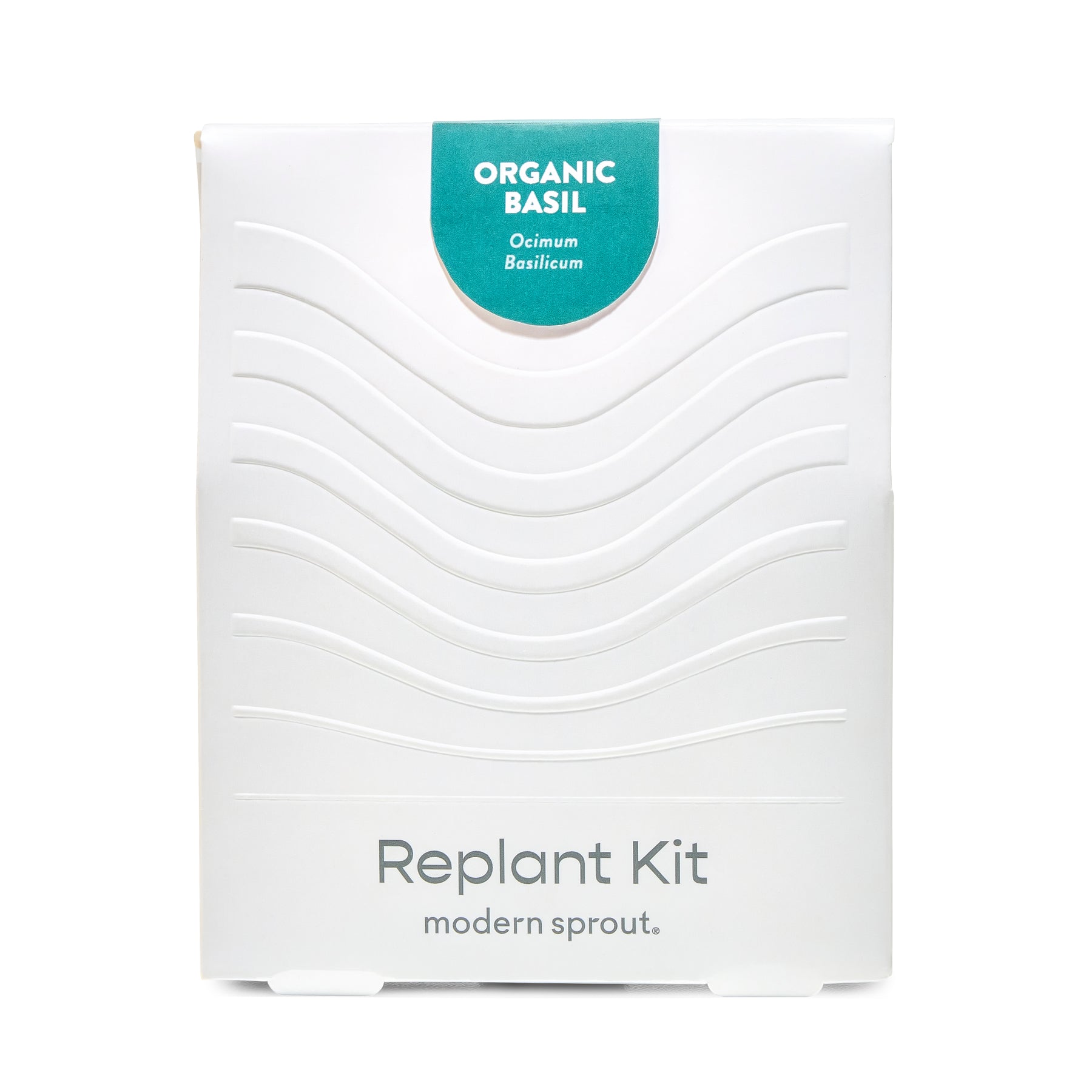 Immersion Hydroponic Replant Kit packaging featuring organic basil with a clean, modern design and clear labeling.