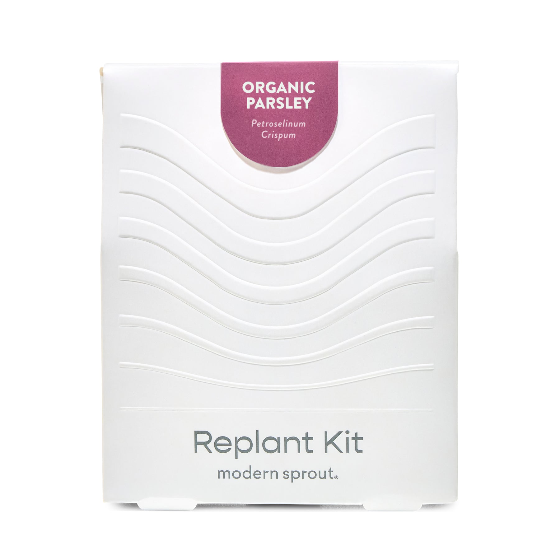 Immersion Hydroponic Replant Kit packaging featuring organic parsley with a sleek, minimalist design.