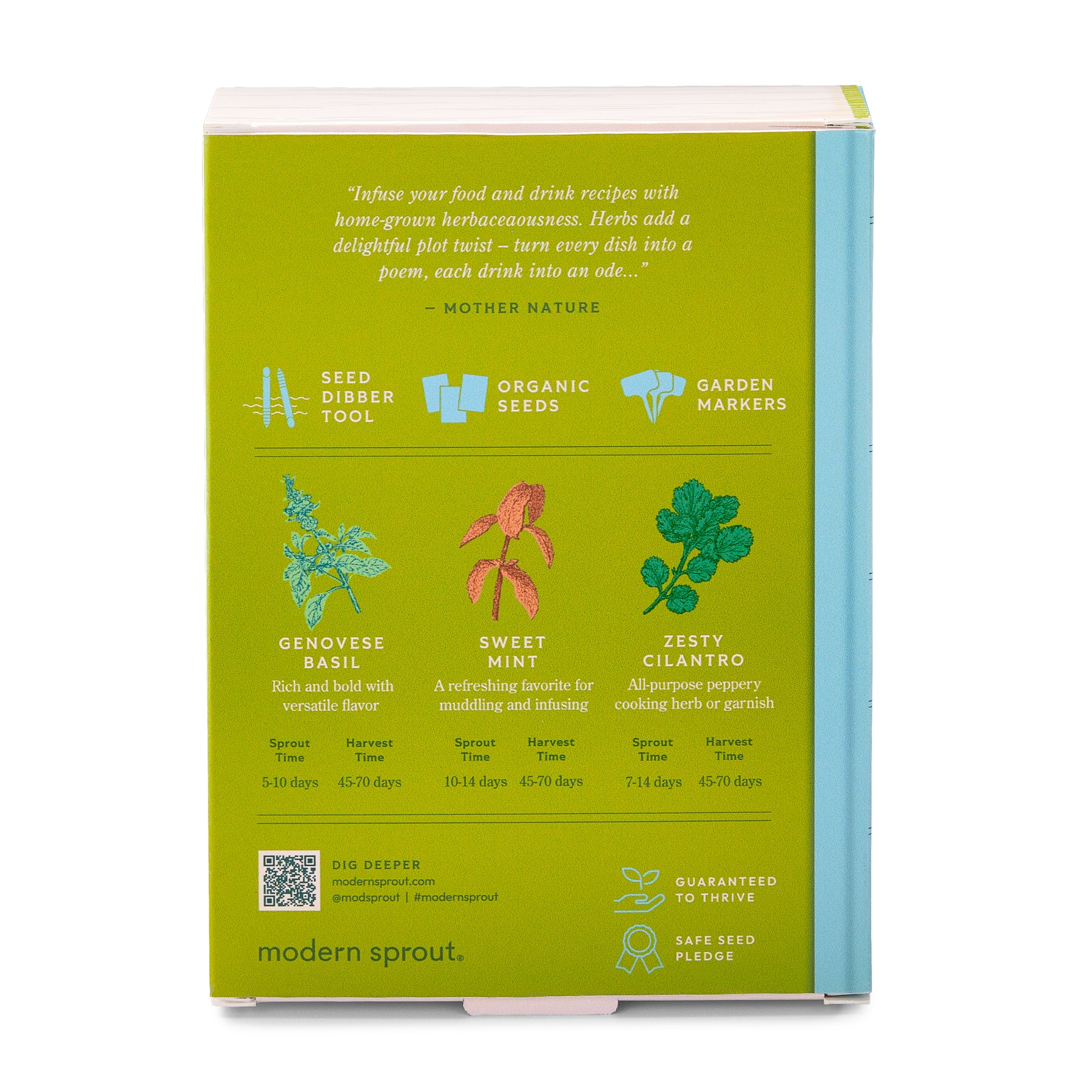 Seed Library featuring herb recipes, seed dibber tool, organic seeds, and garden markers for home gardening.