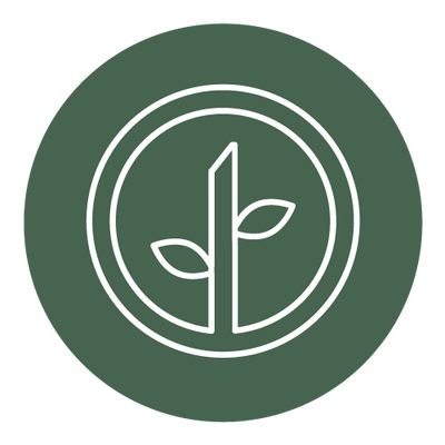 Logo of a hydroponic store featuring a white plant icon inside a circle on a dark green background.