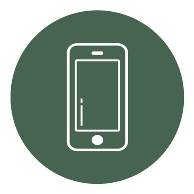Icon of a smartphone on a dark green background.