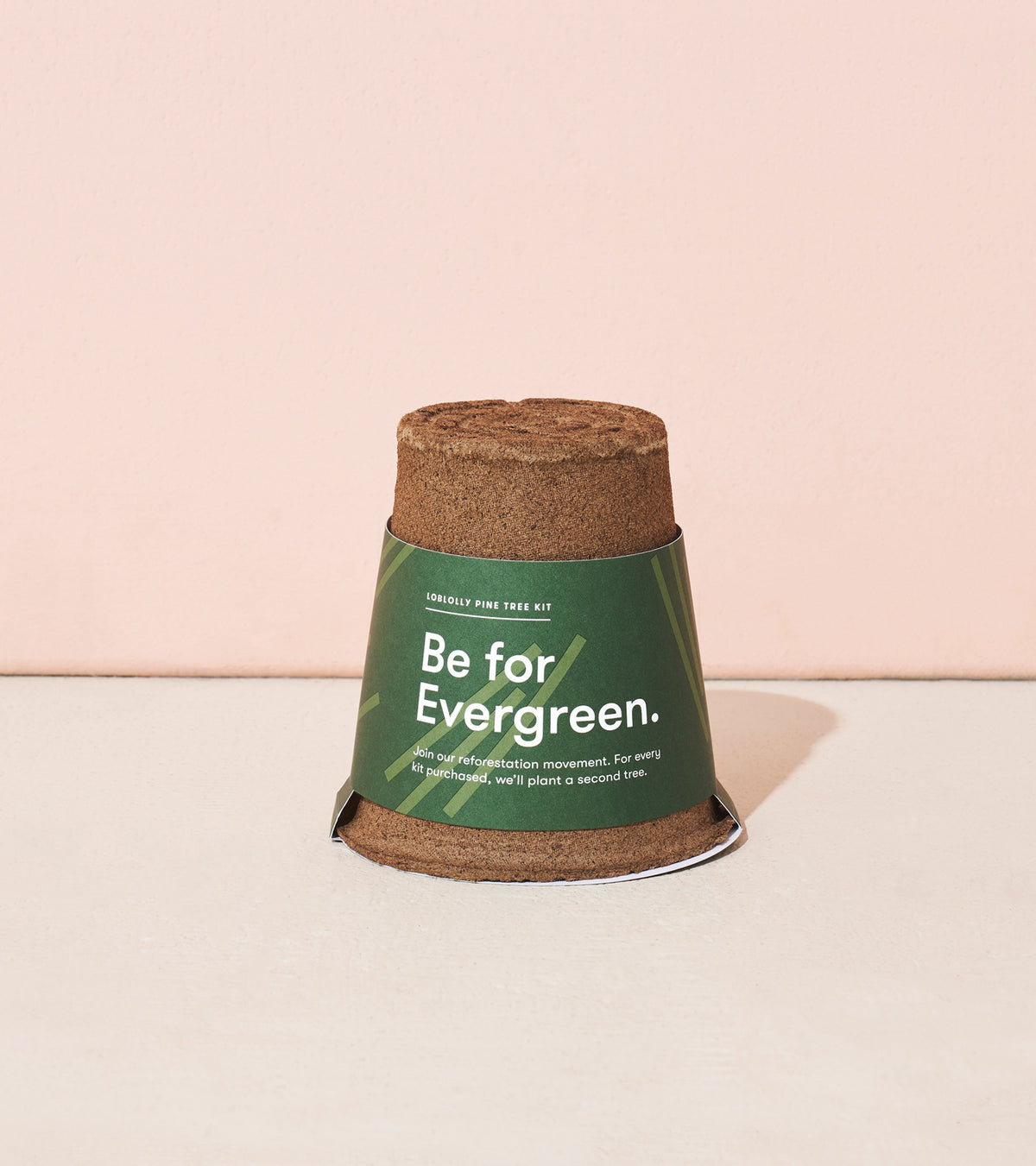 One-For-One Tree Kit featuring a biodegradable pot with a green label that reads "Be for Evergreen.