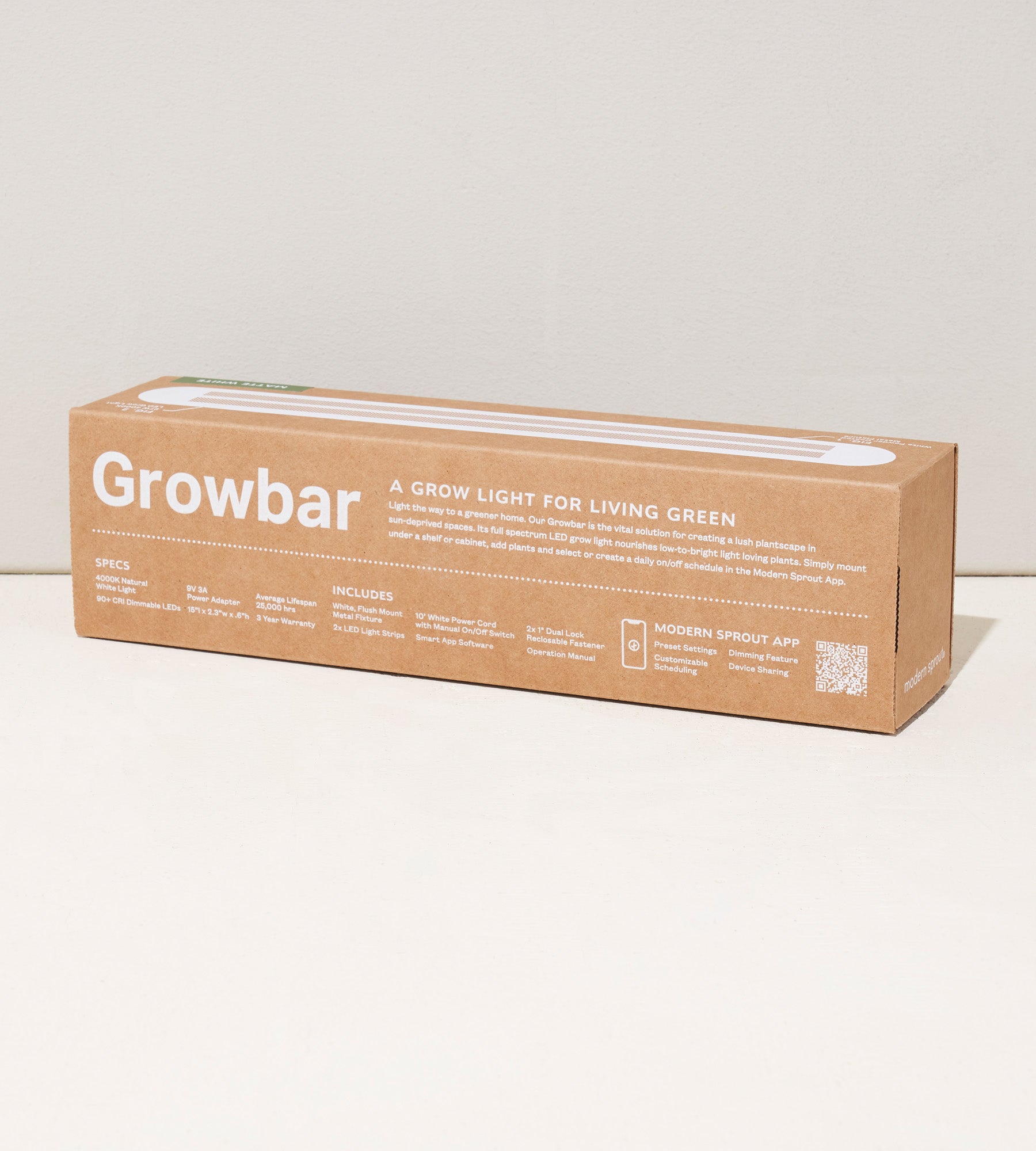 Smart Growbar packaging featuring product details and specifications for indoor plant growth.