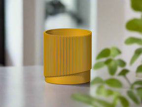 Mid-Century Ribbed Planter with Drainage and Saucer