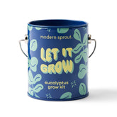 Eucalyptus grow kit in a decorative blue tin with a floral design and "Let It Grow" text. Perfect for indoor gardening.