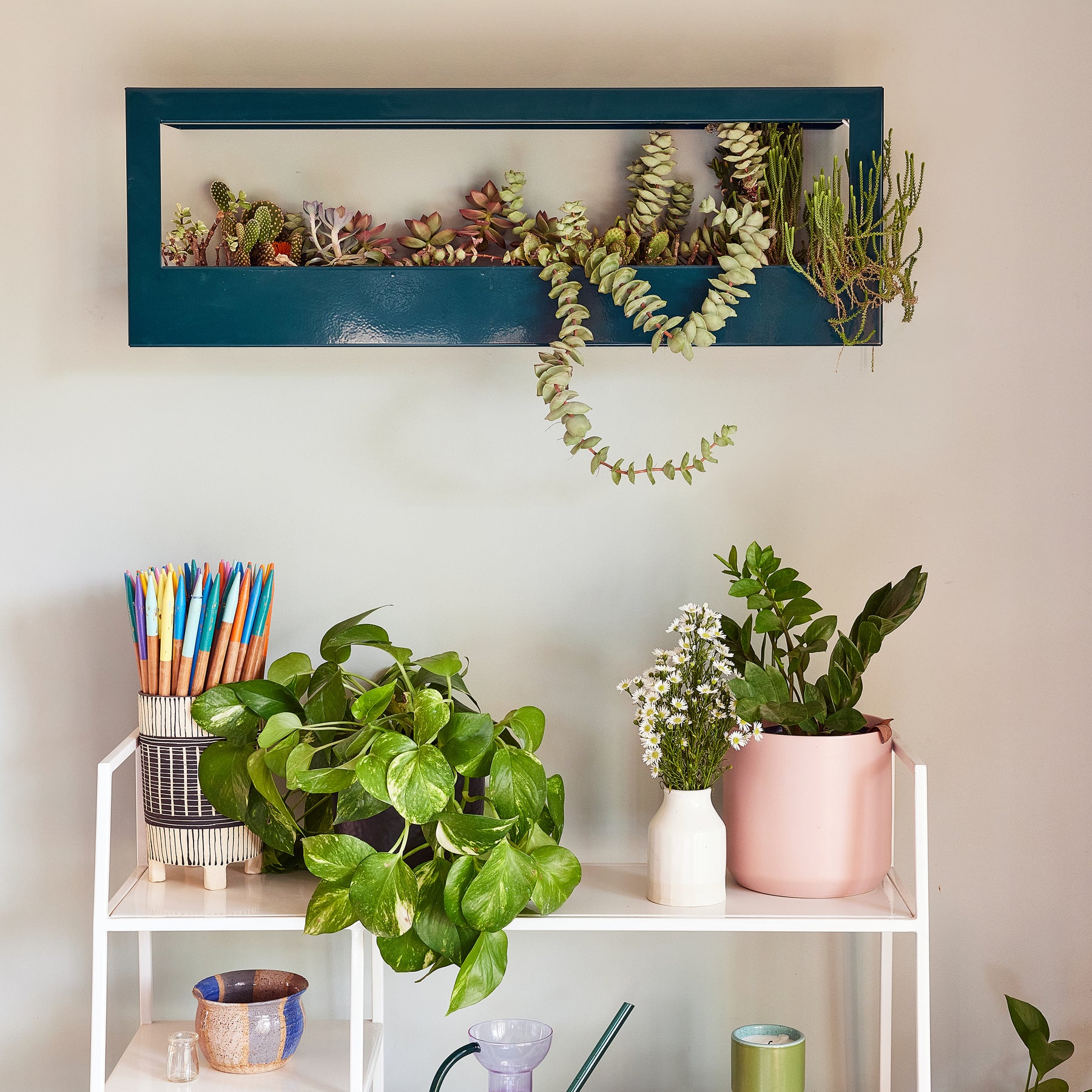 plant wall rack indoor Smart Landscape Growframe | Wall-Mountable Metal Fixture With Watertight Planter & Full-Spectrum LED Grow Light