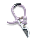 Ergonomic gardening shears with a purple handle and sharp stainless steel blade for precise pruning and trimming.