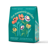Bespoke Blooms Seed Balls packaging featuring colorful flower illustrations and text about wildflower varieties for planting.
