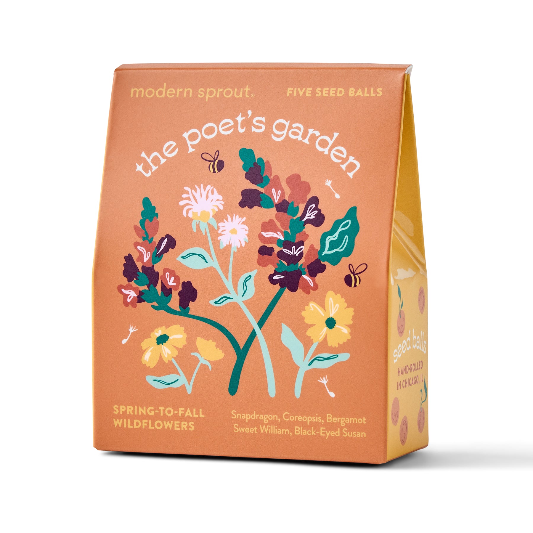 Bespoke Blooms Seed Balls packaging featuring colorful illustrations of wildflowers and product details for planting.