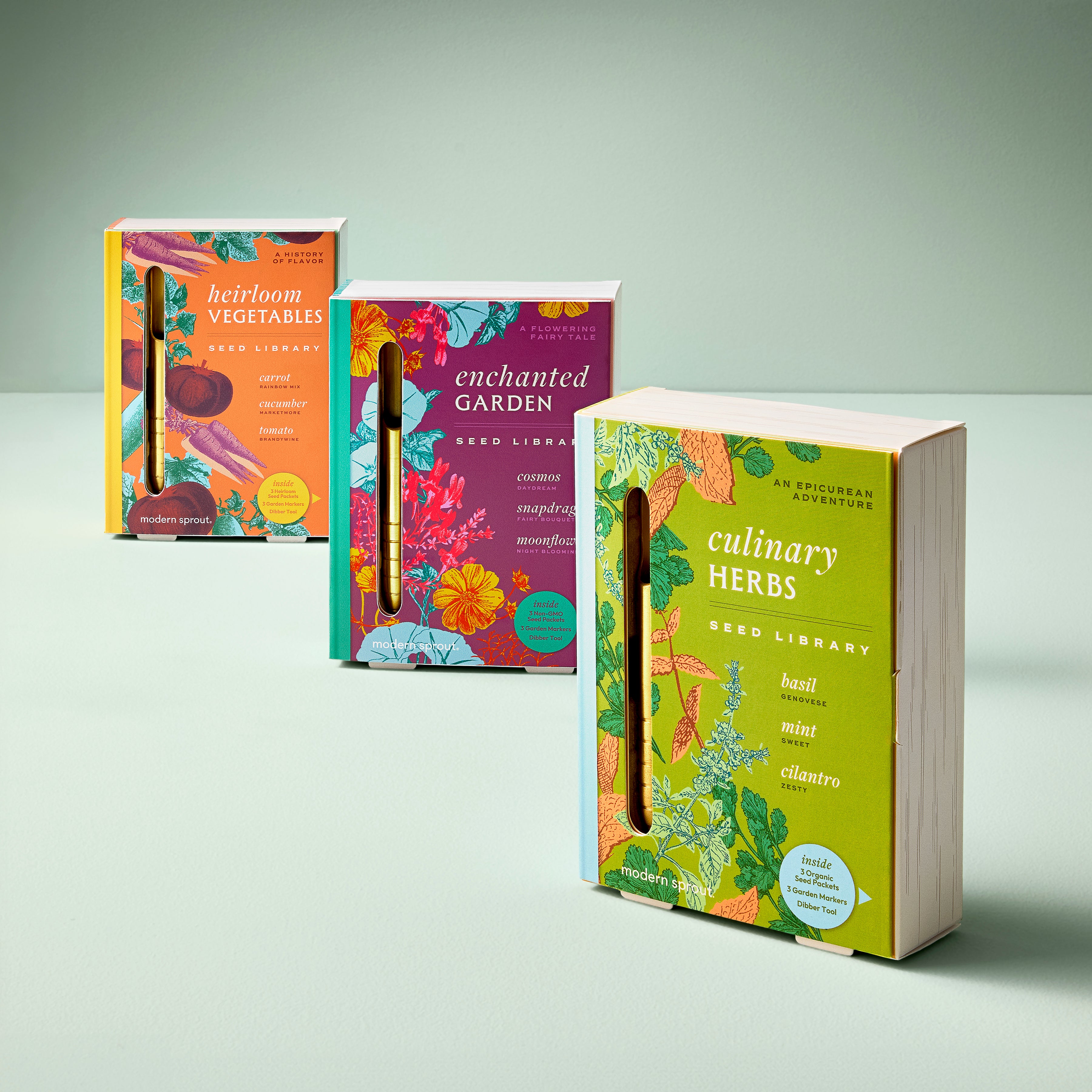 Seed Library | 3 Seed Packets, Bamboo Markers, Brass Dibber Tool ...