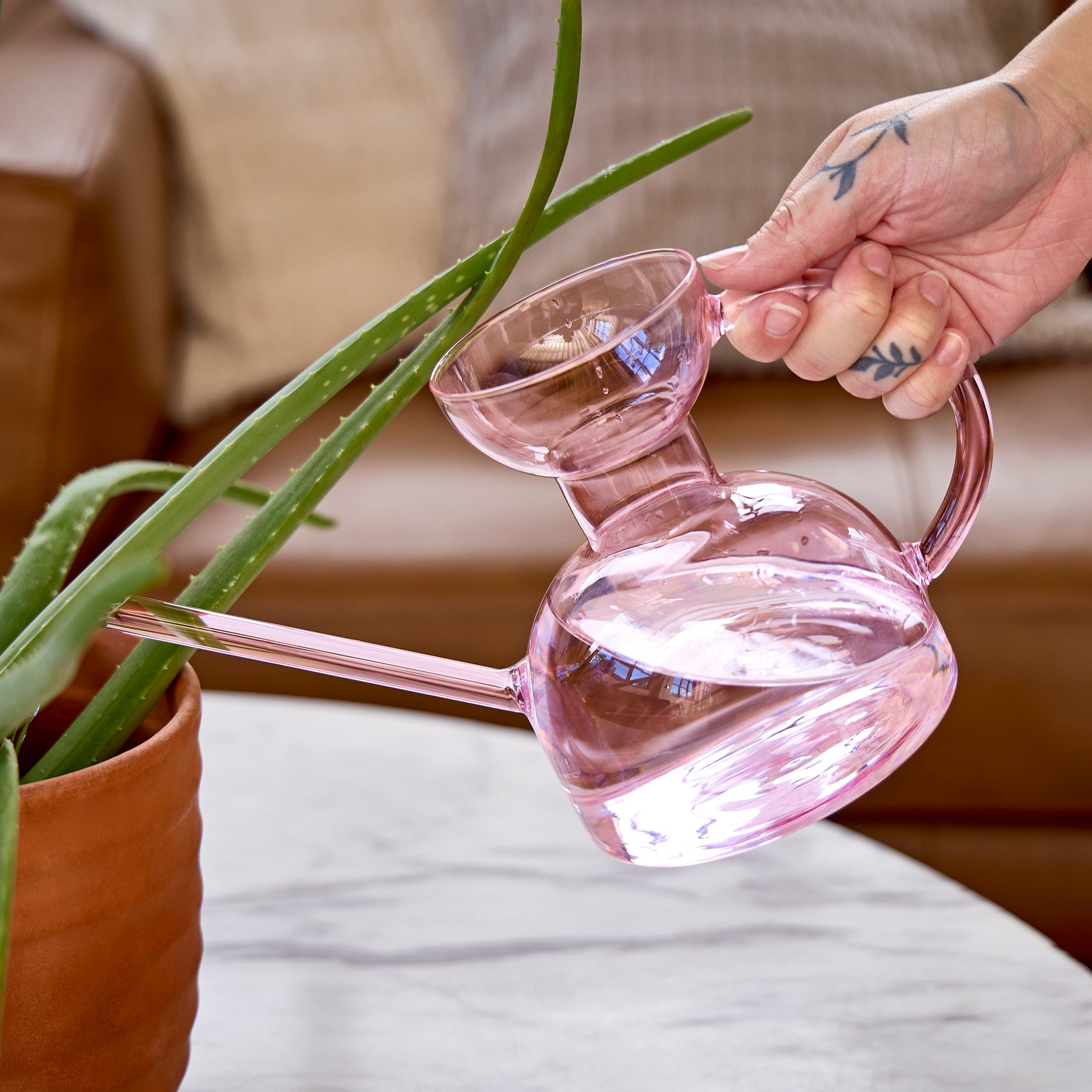 watering small indoor succulents half a shot glass Glass Watering Can Lilac/Emerald