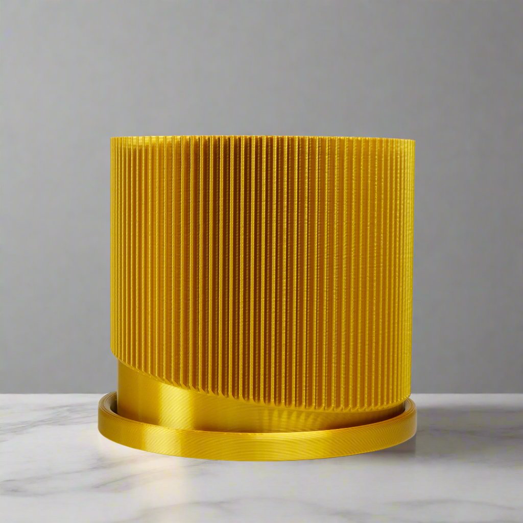 Mid-Century Ribbed Planter with Drainage and Saucer