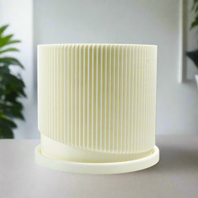 Mid-Century Ribbed Planter with Drainage and Saucer
