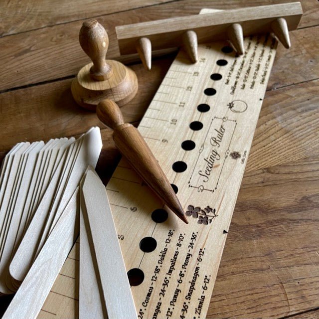 Garden Gift Set - American Hardwood Seed and Bed Ruler, Dibblers, Pot Tamper and Markers