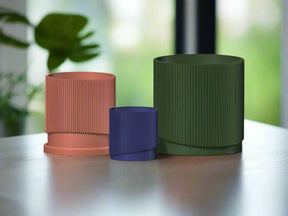 Mid-Century Ribbed Planter with Drainage and Saucer