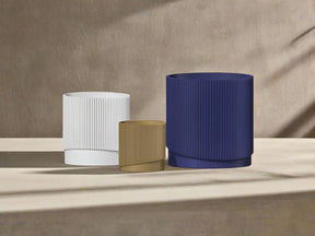 Mid-Century Ribbed Planter with Drainage and Saucer