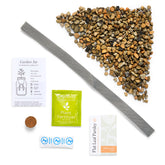 Passive Hydroponic Replant Kit components including a garden jar, growing medium, fertilizer, and seed packets.